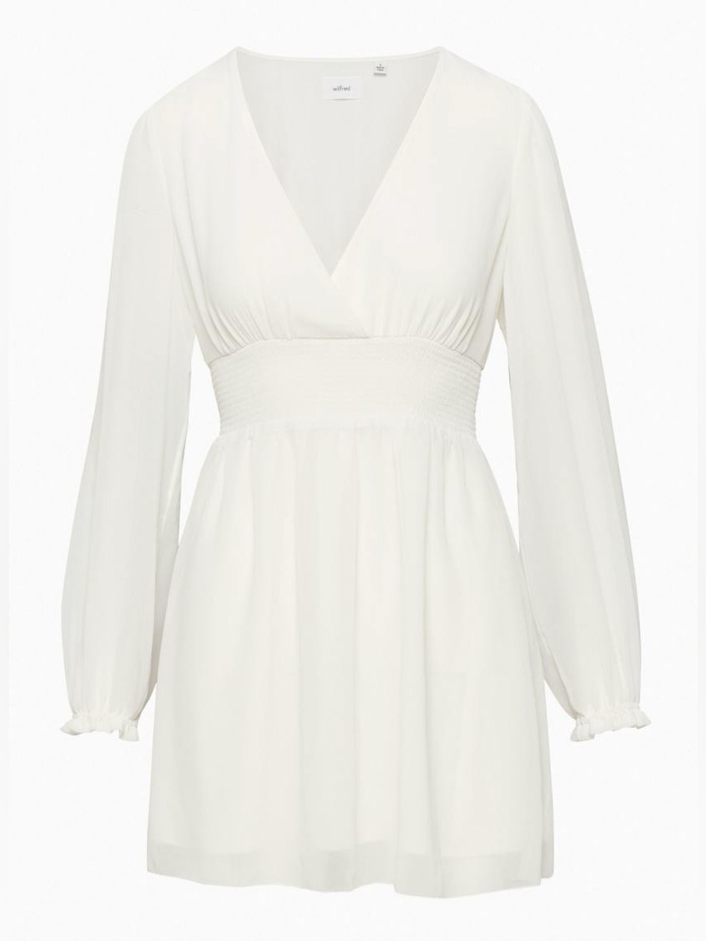 Aritzia Wilfred Wistful Mini Dress White Long Sleeve V Neck Chiffon Size XXS
